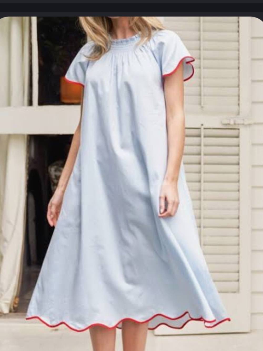 Lake patio dress Light Blue Smocked Neck Dress with Red Trim xxs - Picture 2 of 3